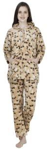 Ladies Brown Printed Woolen Hoodie Night Suit