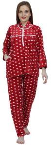 Ladies Maroon Woolen Polka Dot Collar Night Suit