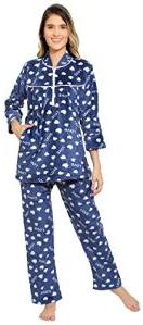 Ladies Navy Blue Printed Woolen Night Suit