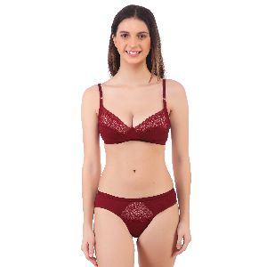 Maroon Designer Bra Panty Set