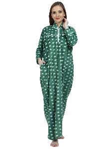 Polka Dot Printed Woolen Collar Nighty