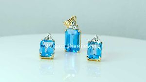 Natural Diamond Blue Topaz Pendant Set