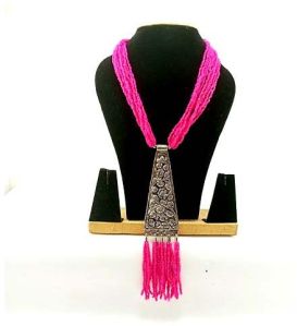 pink oxidized pendant beads mala