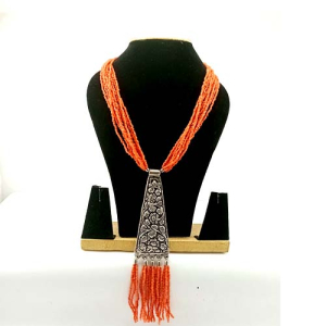 orange oxidized pendant beads mala