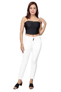 ziggler Women Skinny Mid Rise White Jeans 3 Button