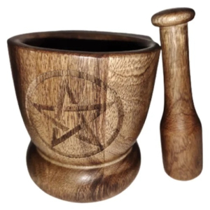 Brown Wooden Pestle Mortar