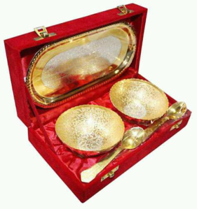 5 pcs silver and gold plated bowl set with red velvet box