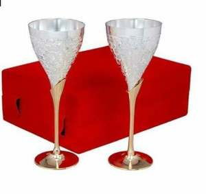 Pair of german silver wine goblet glass set with red velvet