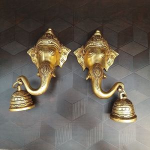 Brass Elephant Head Wall Hanging Pair