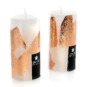White Pillar Candle with Rose Gold Foil Textured Finish Pack of 2