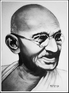 Hand made pencil portrait of Mahatma Gandhi
