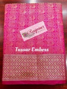 tussar embossed art silk sarees