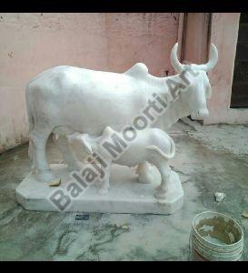 White Marble Cow & Calf Statue