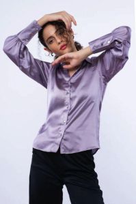 Ladies Purple Satin Shirt