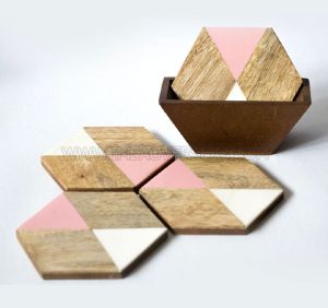 Wood and Resin Coaster Set