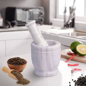 Traditional White Marble Mortar and Pestle