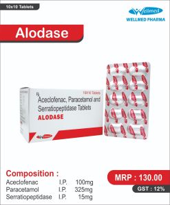 Aceclofenac 100 mg, serratiopeptidase 15 mg, Paracetamol 325 mg . Table
