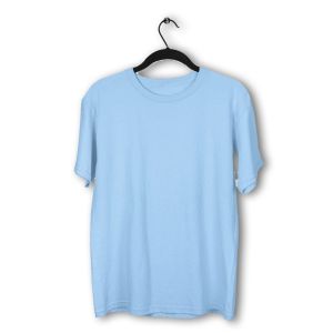 Mens Light Blue Cotton Round Neck T-Shirt