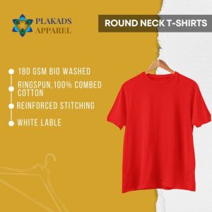 Mens Red Cotton Round Neck T-Shirt