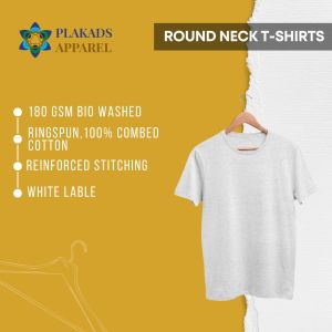 Mens White Melange Cotton Round Neck T-Shirt
