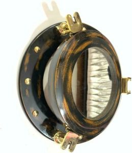 Alvi and Co Handmade Wooden Porthole Mirror featuring elegant Brass Knobs