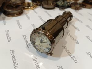 Brass Handmade Table Clock, expertly crafted in the shape of a classic telescope.