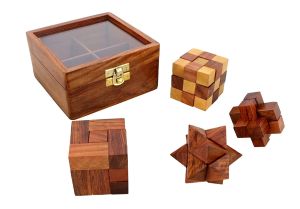 4 in 1 Handmade Wooden Puzzle Box Set