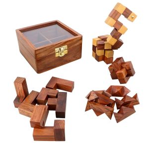 4 in 1 Handmade Wooden Puzzle Box Set