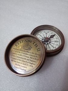 Handmade Brass Pocket Compass - Queen Elizabeth Themed by Alvi and Co
