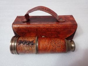 Brass Engraved Telescope with Leather Box