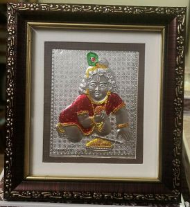 999 Silver Gods Laddoo Gopal ji Photo Brown Frames Momento with Natural Fragrance.