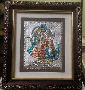 999 Silver Gods Radha Krishna ji Photo Brown Frames Momento with Natural Fragrance.