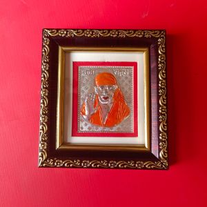 999 Silver Gods Sai Baba ji Photo Brown Frame Momento with Natural Fragrance.