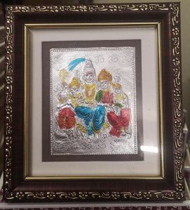 999 Silver Shiv Parwati Pariwar ji Photo Brown Frame Momento with Natural Fragrance.