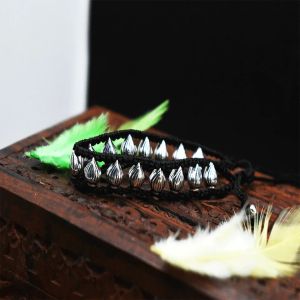 Chitai Bead Sequence Black Thread Silver Bracelet