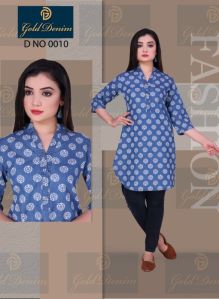 Discharge Print Denim Kurti