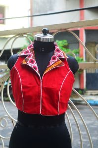 Ladies Fancy Red Sleeveless Handwork Blouse