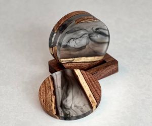 Round Wood Resin Coaster Set