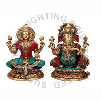 Brass Stone Work Laxmi Ji & Ganesh Statue