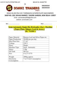 Single Die Fully Automatic Hydraulic Paper Plate Making Machine