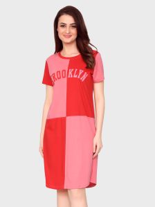 Cotton Ladies Red Printed Short Nightgown