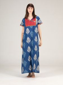 Ladies Indigo Printed Cotton Nightgown