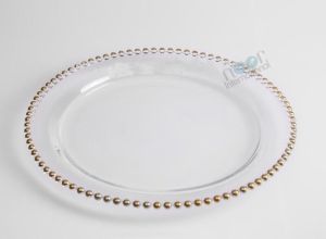 Clear Glass Gold Beaded Charger Plate