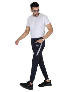 Mens Blue Lycra Track Pant Solid With Pai Pin