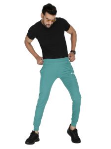 Mens Sea-Green Lycra Solid Track Pant With Grip