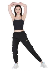 Women Black NS Polyester Solid Track Pant With Grip
