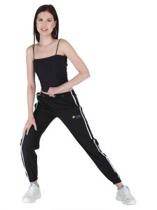 Women Black NS Polyester Track Pant With Grip and Pai Pin
