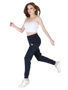 Women Blue Lycra Solid Track Pant With Grip