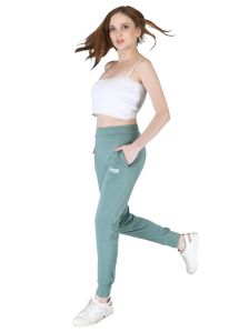 Women Sea-Green Lycra Solid Track Pant With Grip