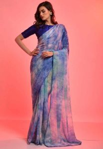 Georgette Digital Print with Full Sequence Work Saree